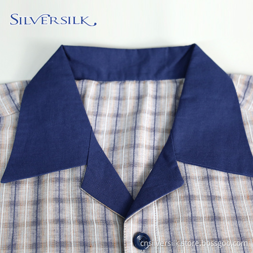 Blusa masculina de linho rayon camisas xadrez mangas curtas